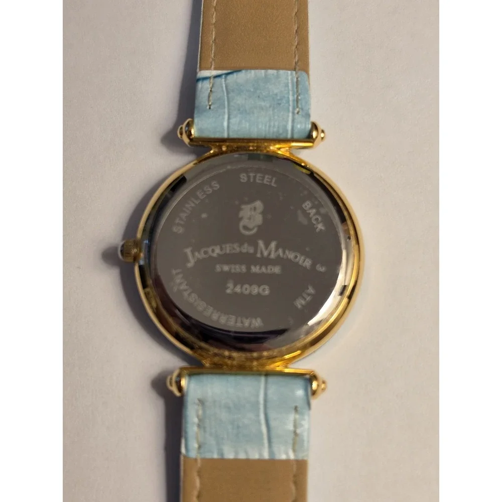 Jacques du Manoir 2409G Women's Blue Crystal Dial Gold Tone Quartz Watch Works